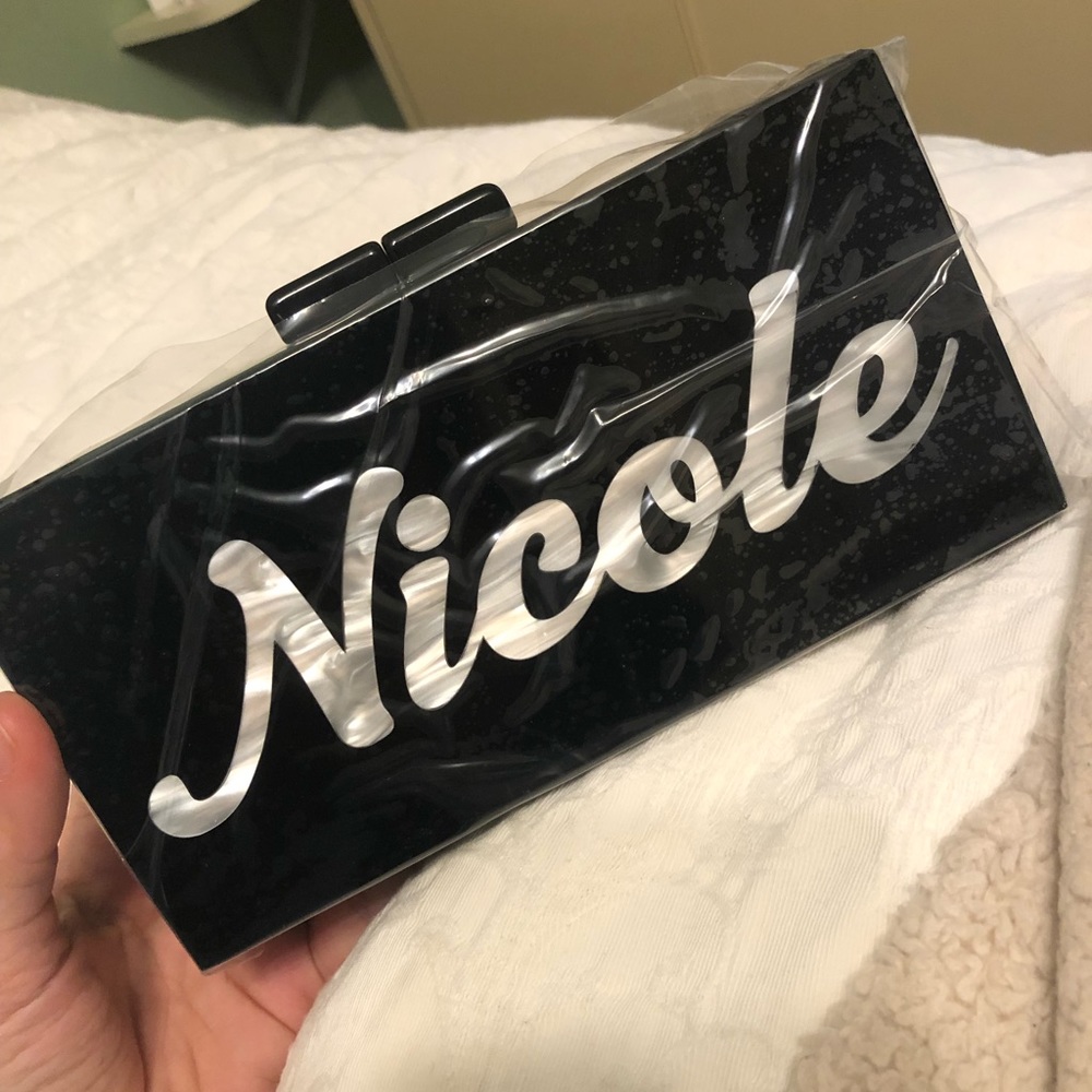 NWT Rae of Light Standard Custom Acrylic Box Bag, with “Nicole”